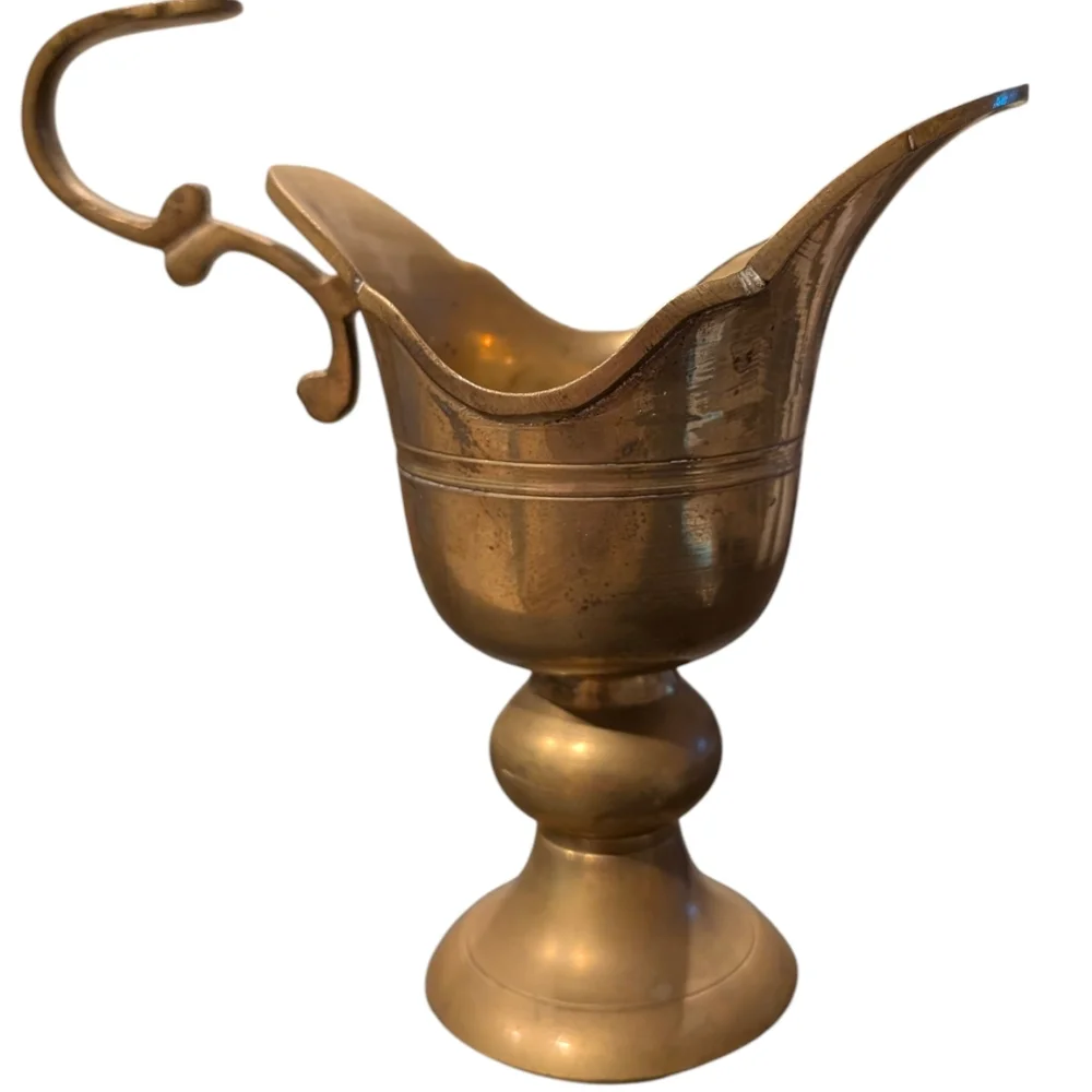 Vintage Brass Pedestal Pitcher. 7